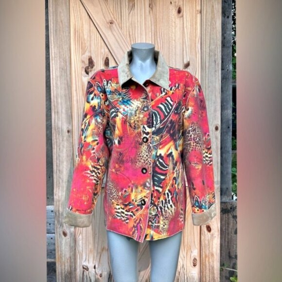 Chicos Animal Print Art Faux Suede Soft Jacket~L~ - Picture 1 of 6
